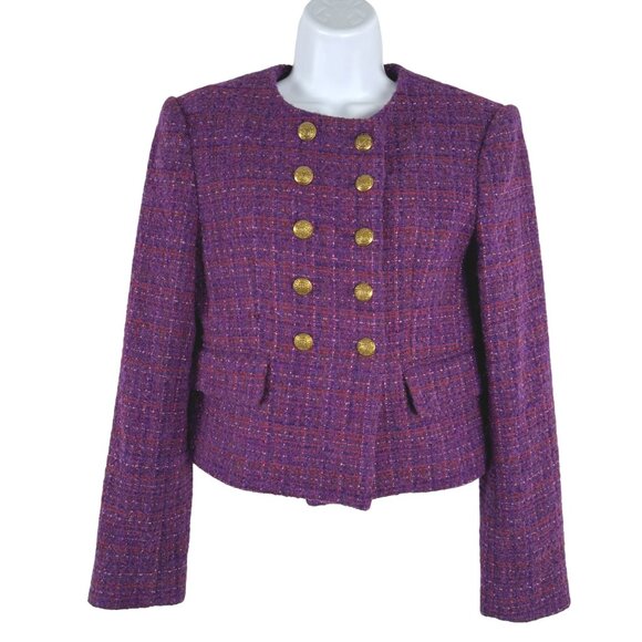 Veronica Beard Bentley Double Breasted Tweed Jacket Size 2 Aubergine NWT CJ-2131 - Picture 1 of 16